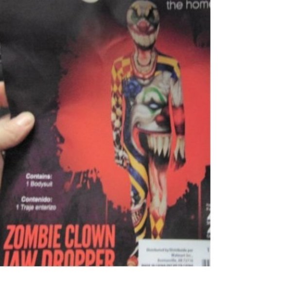 Zombie Clown Halloween Costume 10/12 Morphsuit Jumpsuit 1 Pc Hooded Footed Skin - Picture 3 of 7